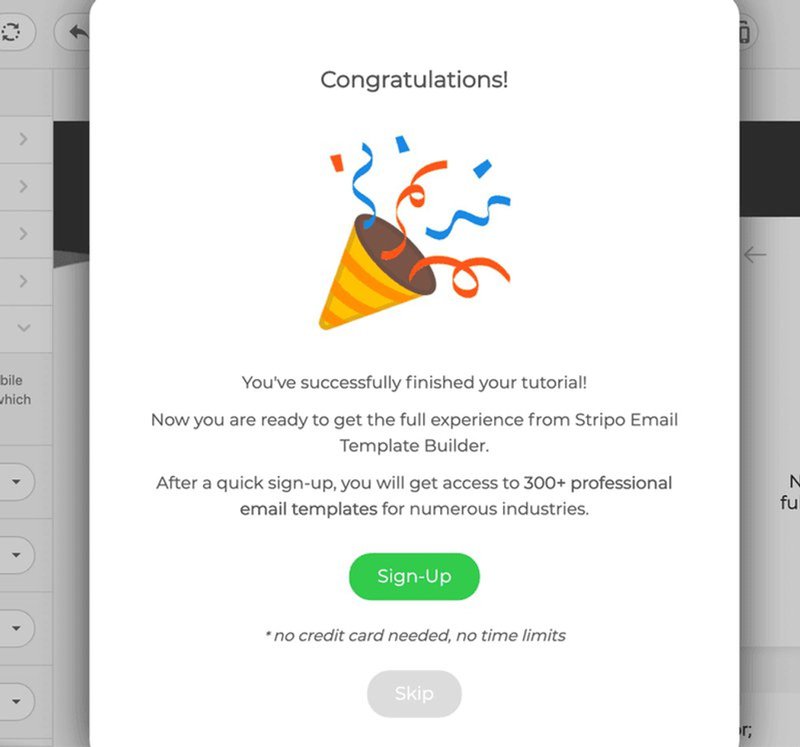 stripo signup message SaaS