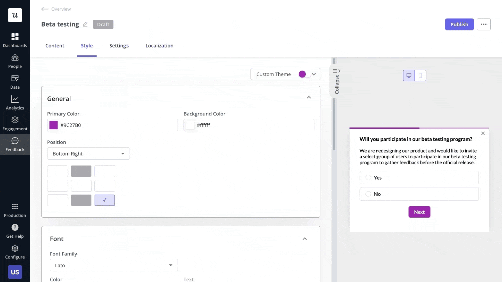 Style settings in Userpilot.