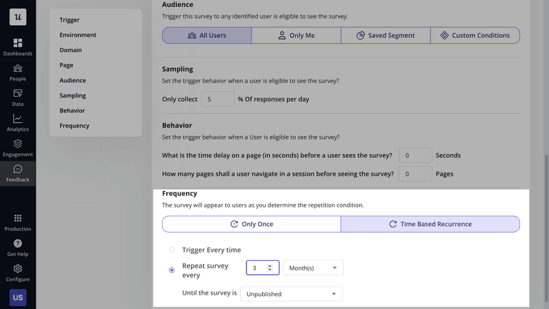 With Userpilot, you can set surveys to repeat at regular intervals