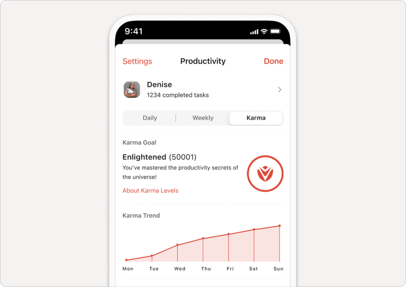 The enlightened level in Todoist. A great example of leveling up as an onboarding strategy