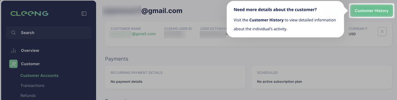 Tooltip pointing to the new position of the Customer History button