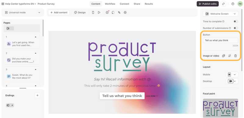 typeform for onboarding survey