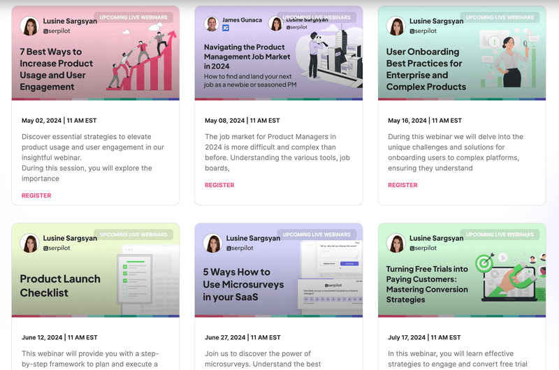 Customer onboarding best practices: Userpilot webinars.