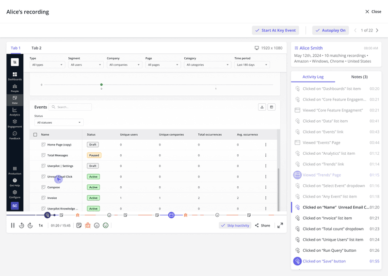 Watching session replays in Userpilot.