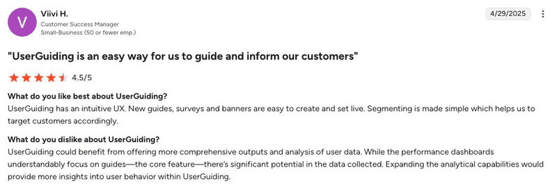 UserGuiding’s review from a Customer Success Manager.