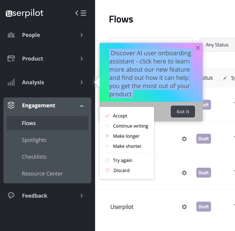 ai editor userpilot user engagement
