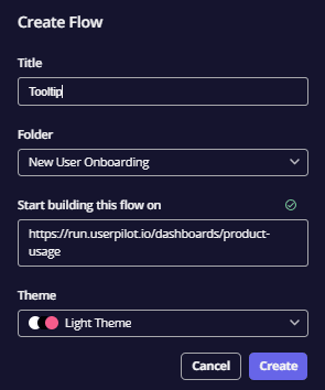 Userpilot create flow settings modal