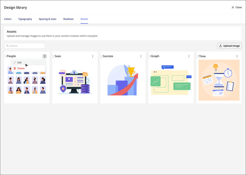Userpilot’s design library assets.