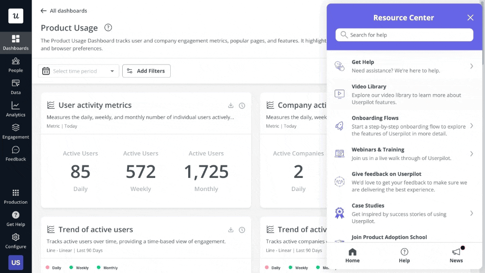 Userpilot’s passive feedback widget.