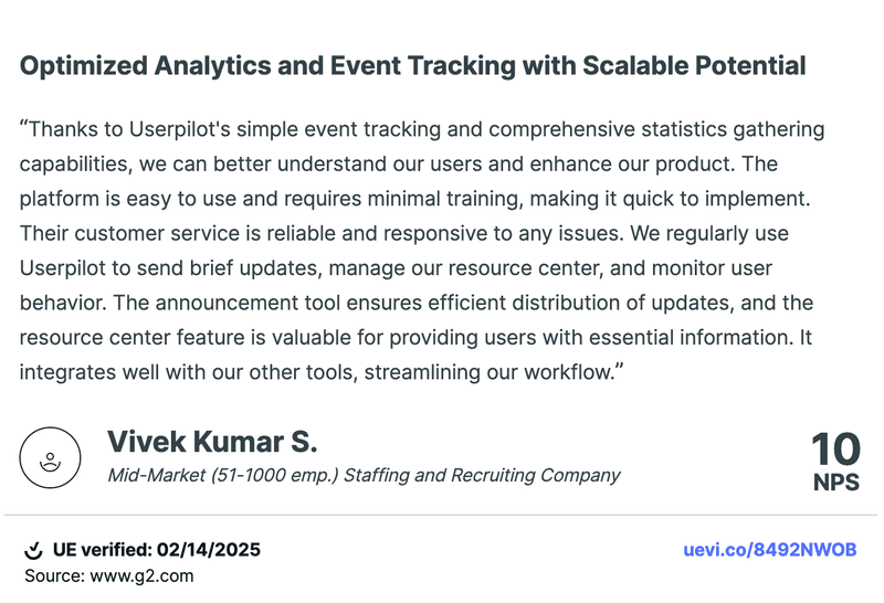 userpilot product analytics testimonial