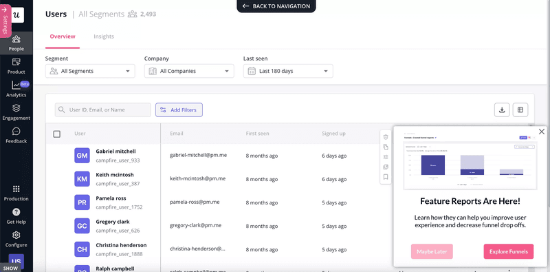 Userpilot in-app feature announcement