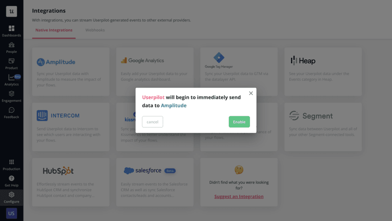 Userpilot integrations enablement