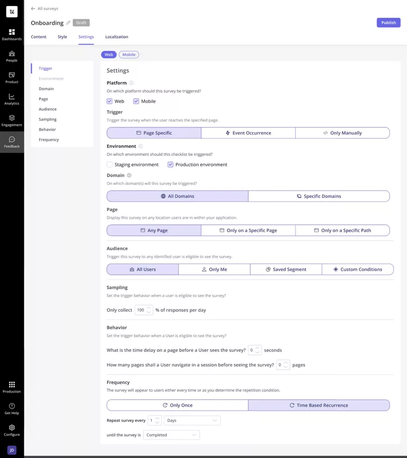 Audience and triggering settings in Userpilot