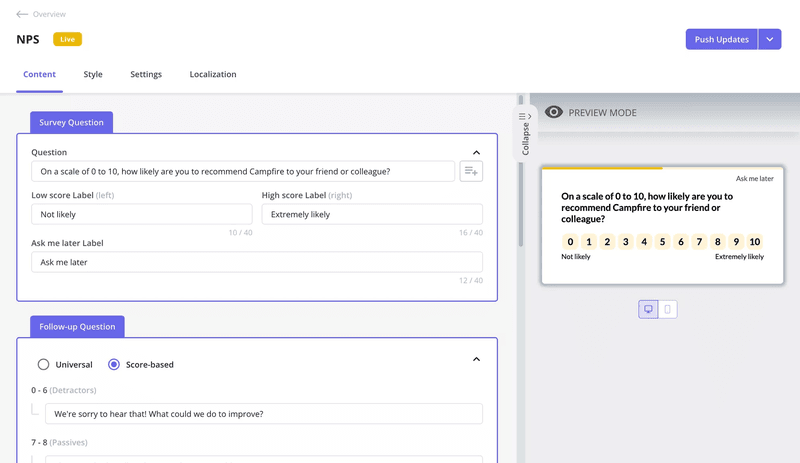 NPS survey created with Userpilot.