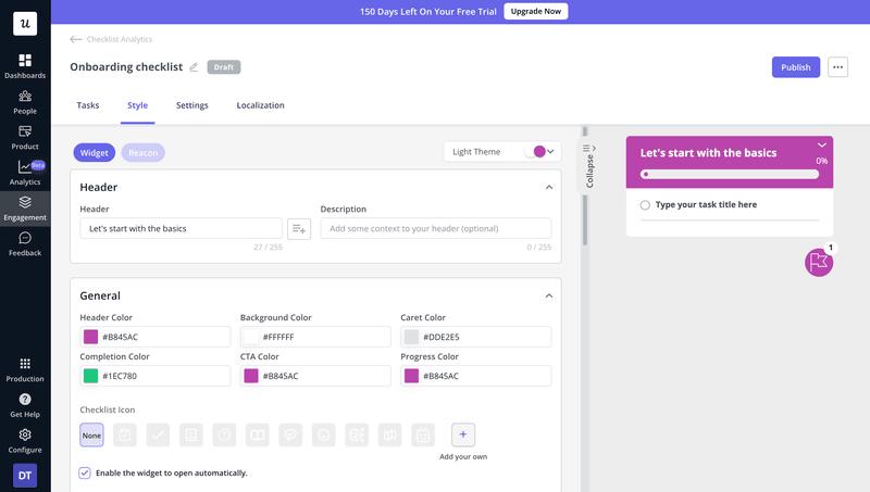 Userpilot onboarding checklist builder settings