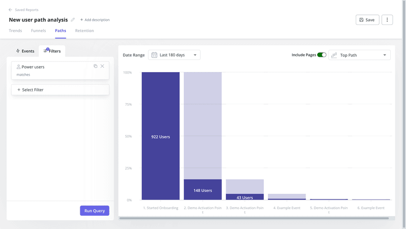 Userpilot’s Top path visualization helps find the optimal path to a goal