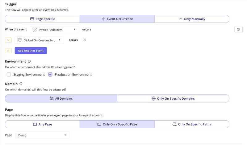  Userpilot trigger settings for interactive product demo personalization