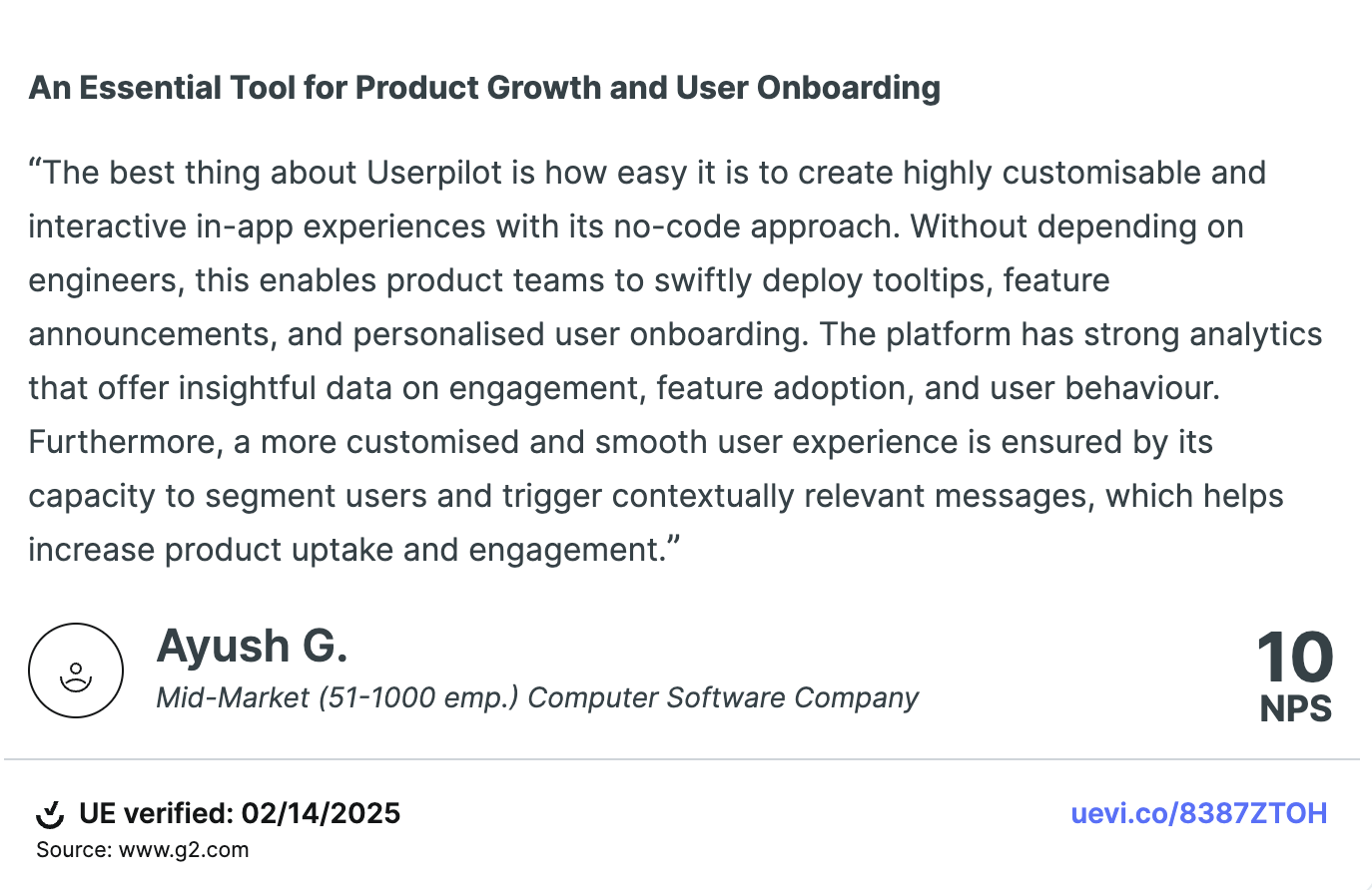 userpilot product tour tool testimonial