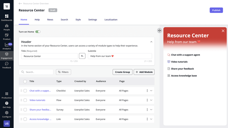 Userpilot resource center builder