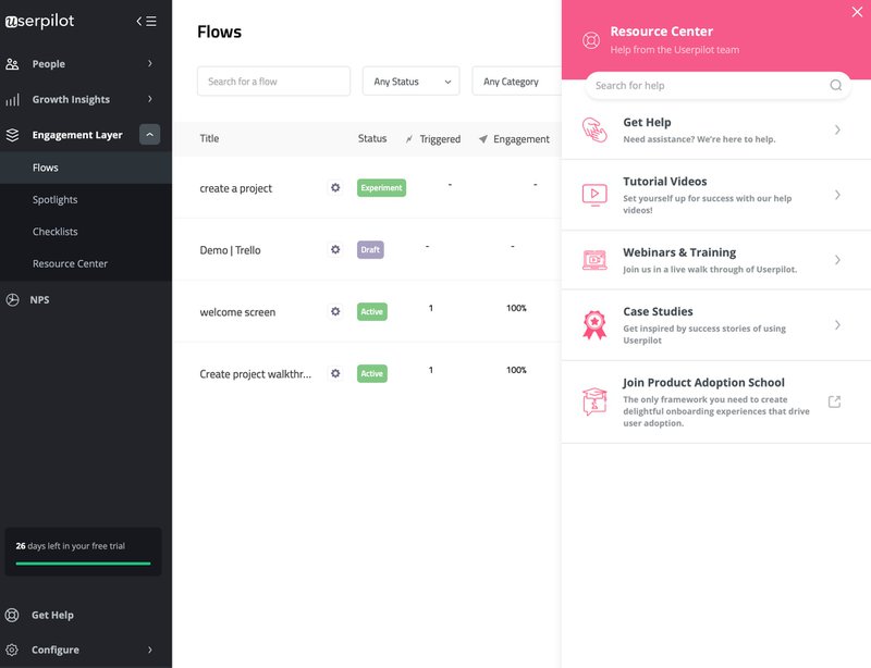 Screenshot of Userpilot flows
