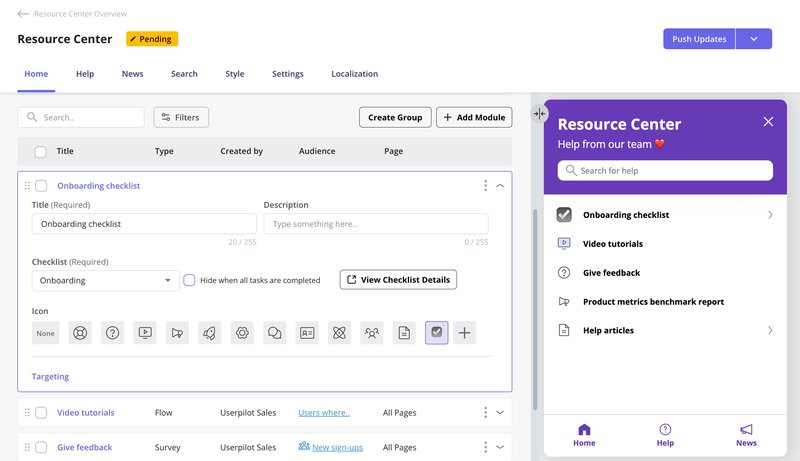 userpilot features resource center