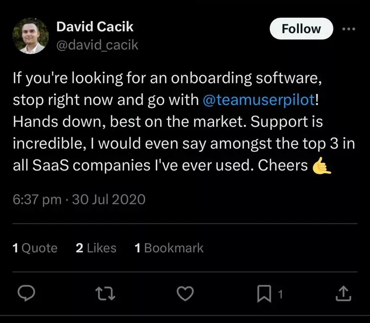 Glowing customer feedback for Userpilot team
