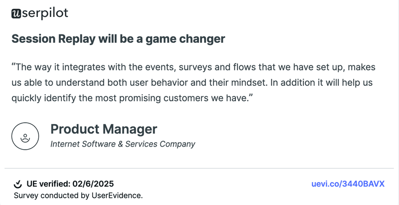 session replay testimonial for userpilot