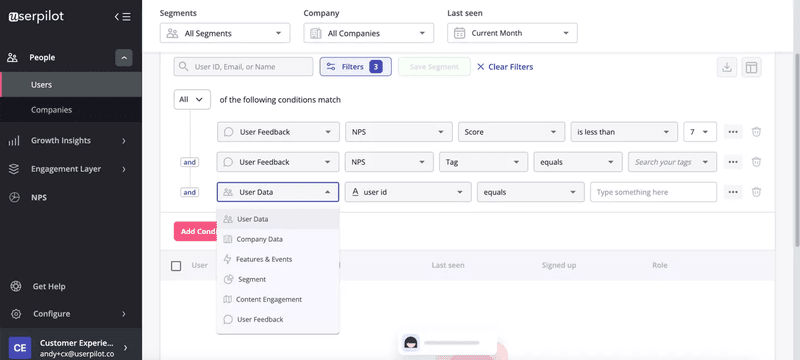 Userpilot’s advanced segmentation