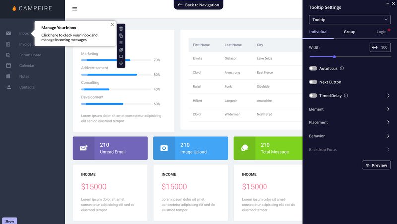Tooltip builder in Userpilot