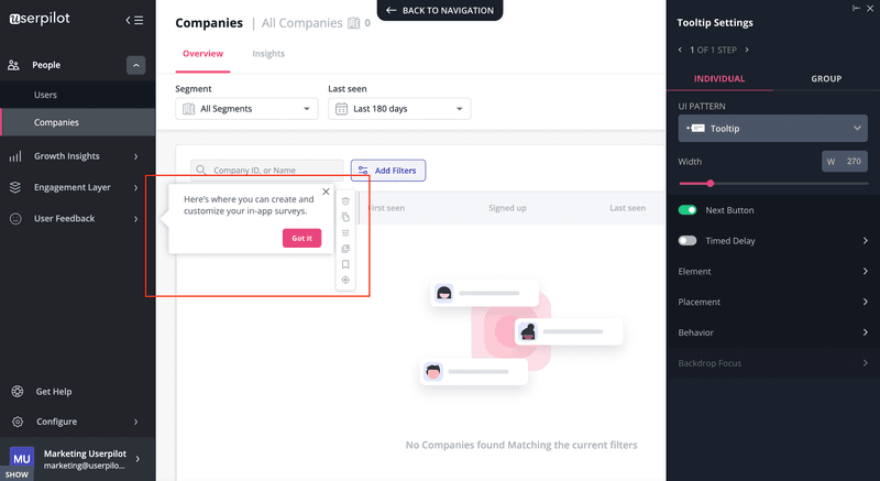 userpilot tooltips example for user engagement