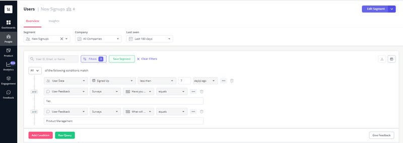 Userpilot user segmentation dashboard