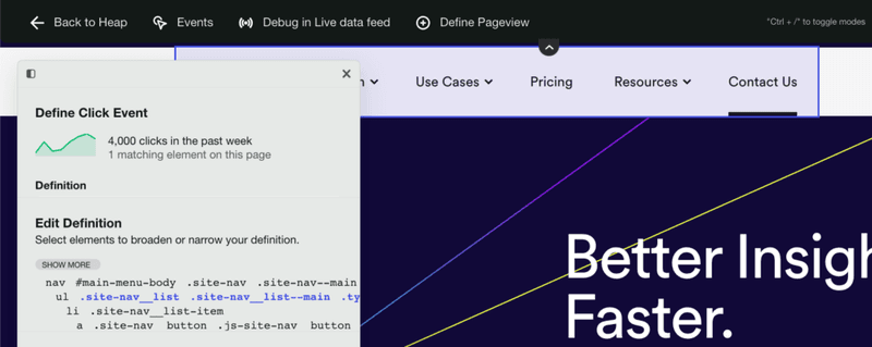 Heap product analytics tools. 