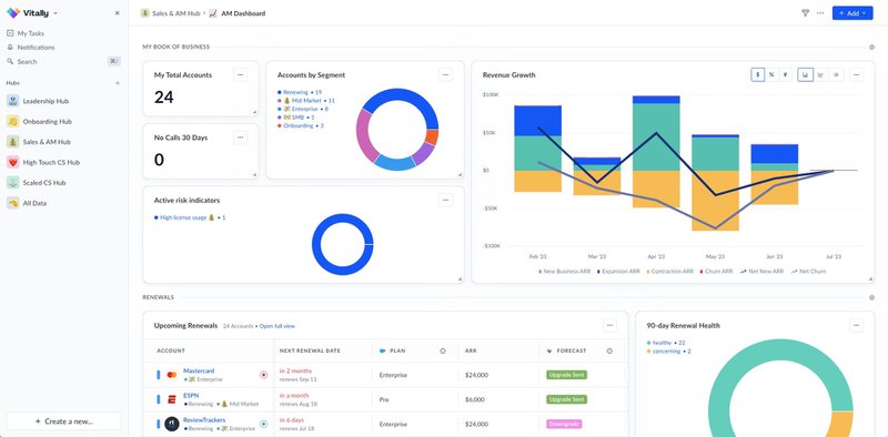 Gainsight competitor, Vitally’s analytics dashboard