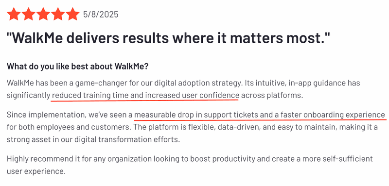 WalkMe positive reviews