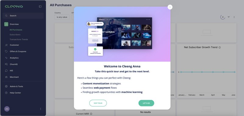 Cleeng’s in-app welcome modal