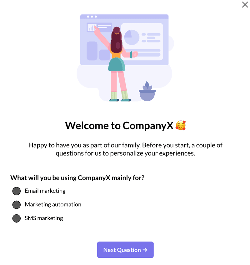 Welcome survey created in Userpilot.