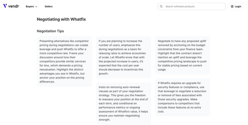 Vendr negotiation tips for reducing Whatfix pricing